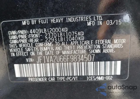 2015 Subaru Wrx Sti Limited from USA, damaged, VIN JF1VA2U66F9834507